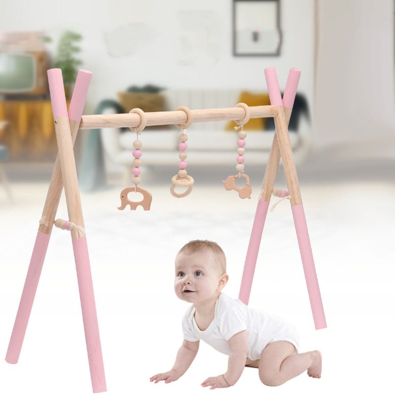 Trä Baby Gym Leksak Giftfri Ekologisk Lekställ Barnkammare Kul 3 Hängande Mobil Träställ Rumsdekoration