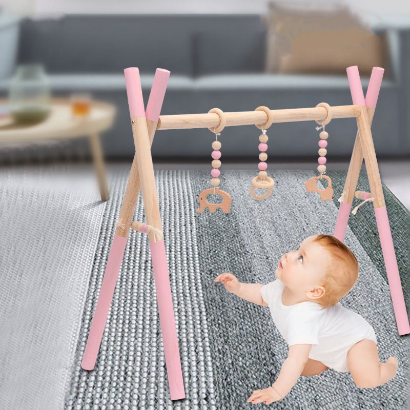 Trä Baby Gym Leksak Giftfri Ekologisk Lekställ Barnkammare Kul 3 Hängande Mobil Träställ Rumsdekoration