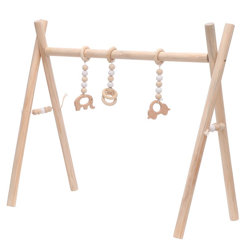 Trä Baby Gym Leksak Giftfri Ekologisk Lekställ Barnkammare Kul 3 Hängande Mobil Träställ Rumsdekoration