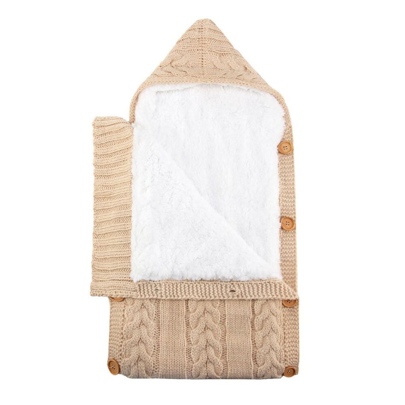 Vintervarm Spädbarn Baby Sovsäck Knapp Stickad Swadddle Swaddling Barnvagn Wrap Småbarnsfilt