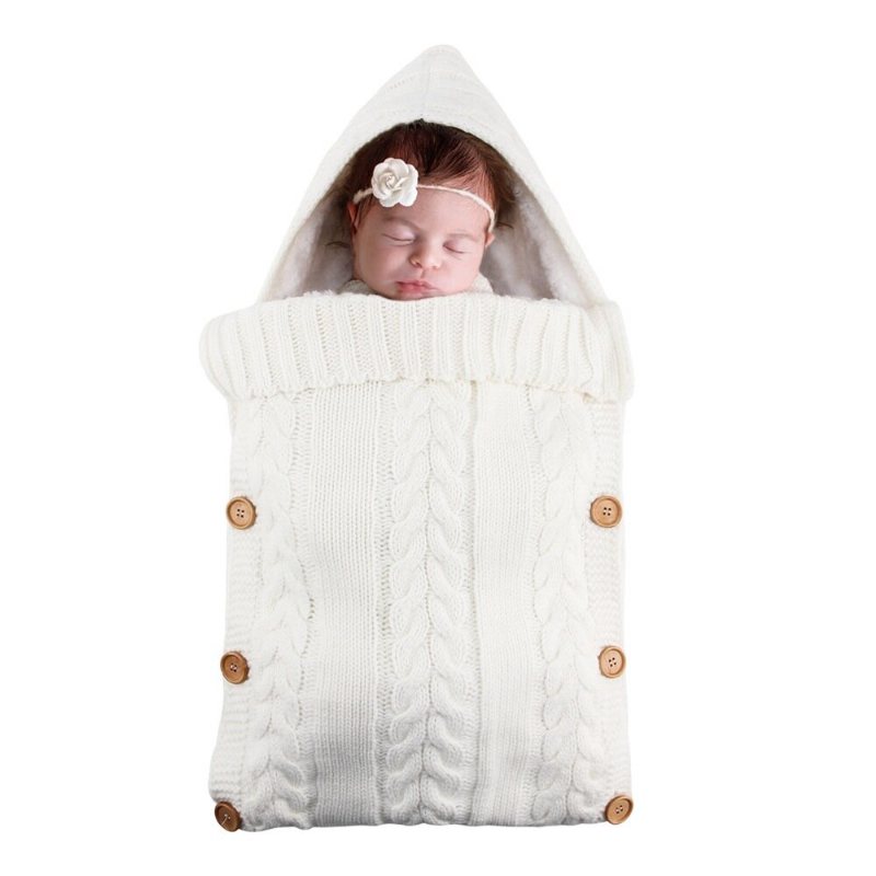 Vintervarm Spädbarn Baby Sovsäck Knapp Stickad Swadddle Swaddling Barnvagn Wrap Småbarnsfilt