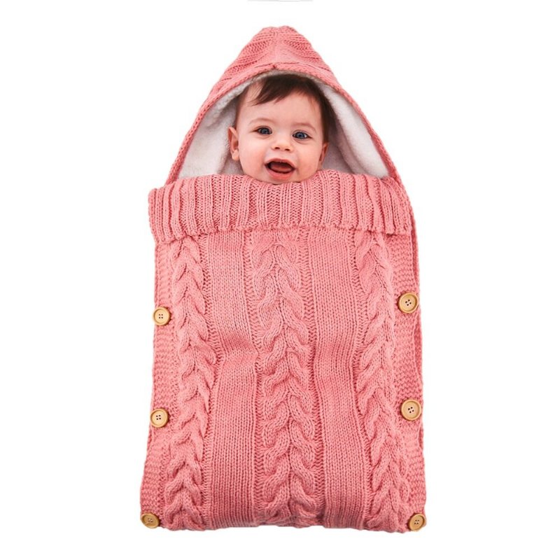 Vintervarm Spädbarn Baby Sovsäck Knapp Stickad Swadddle Swaddling Barnvagn Wrap Småbarnsfilt