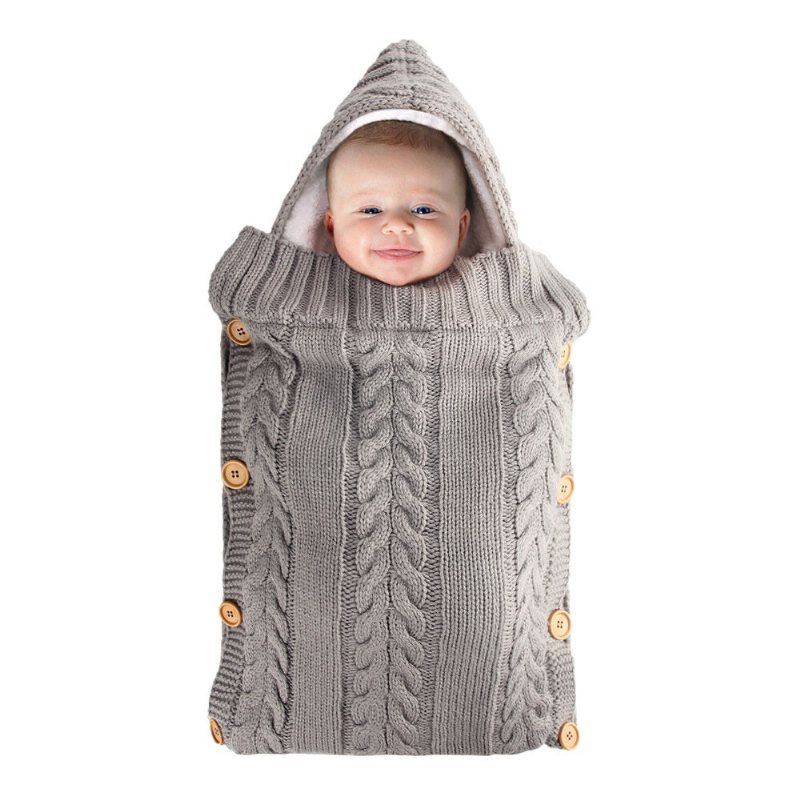 Vintervarm Spädbarn Baby Sovsäck Knapp Stickad Swadddle Swaddling Barnvagn Wrap Småbarnsfilt