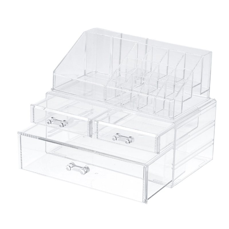 2 I 1 Jewerly Cosmetics Förvaringslåda Makeup Kombinationsförvaring Organizer Box Transparent Med Låda Läppstift Powder Display Box