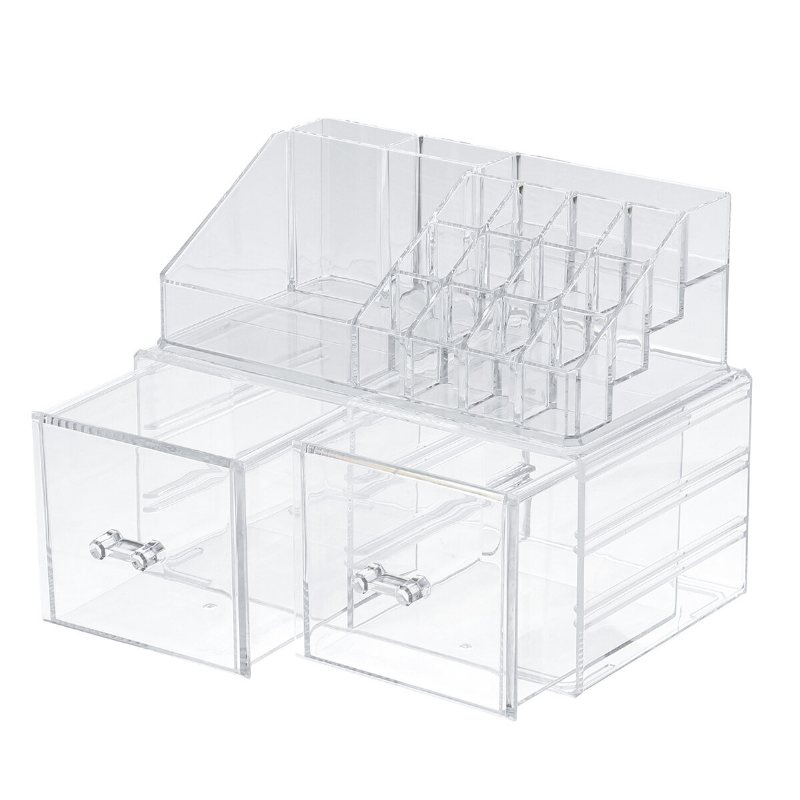 2 I 1 Jewerly Cosmetics Förvaringslåda Makeup Kombinationsförvaring Organizer Box Transparent Med Låda Läppstift Powder Display Box