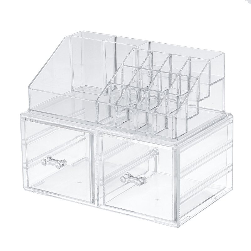 2 I 1 Jewerly Cosmetics Förvaringslåda Makeup Kombinationsförvaring Organizer Box Transparent Med Låda Läppstift Powder Display Box