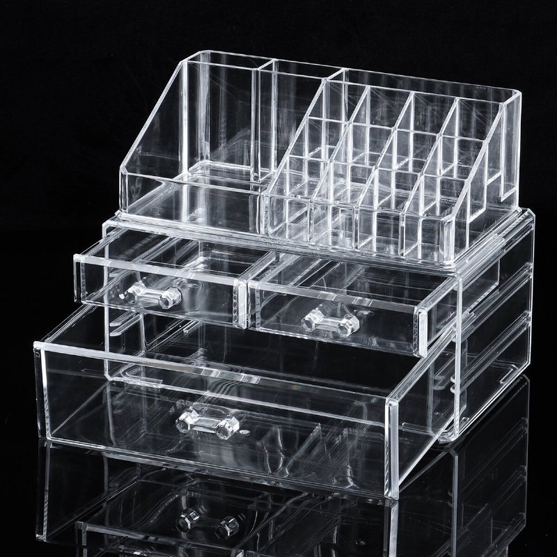 2 I 1 Jewerly Cosmetics Förvaringslåda Makeup Kombinationsförvaring Organizer Box Transparent Med Låda Läppstift Powder Display Box