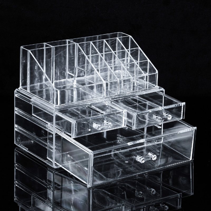 2 I 1 Jewerly Cosmetics Förvaringslåda Makeup Kombinationsförvaring Organizer Box Transparent Med Låda Läppstift Powder Display Box