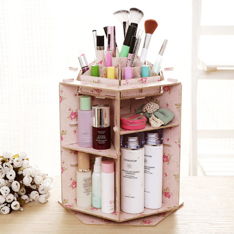 360° Roterande Kosmetisk Förvaringslåda Skrivbordslåda För Förvaring Av Trä Diy Kosmetika Makeup Organizer Smyckesbehållare