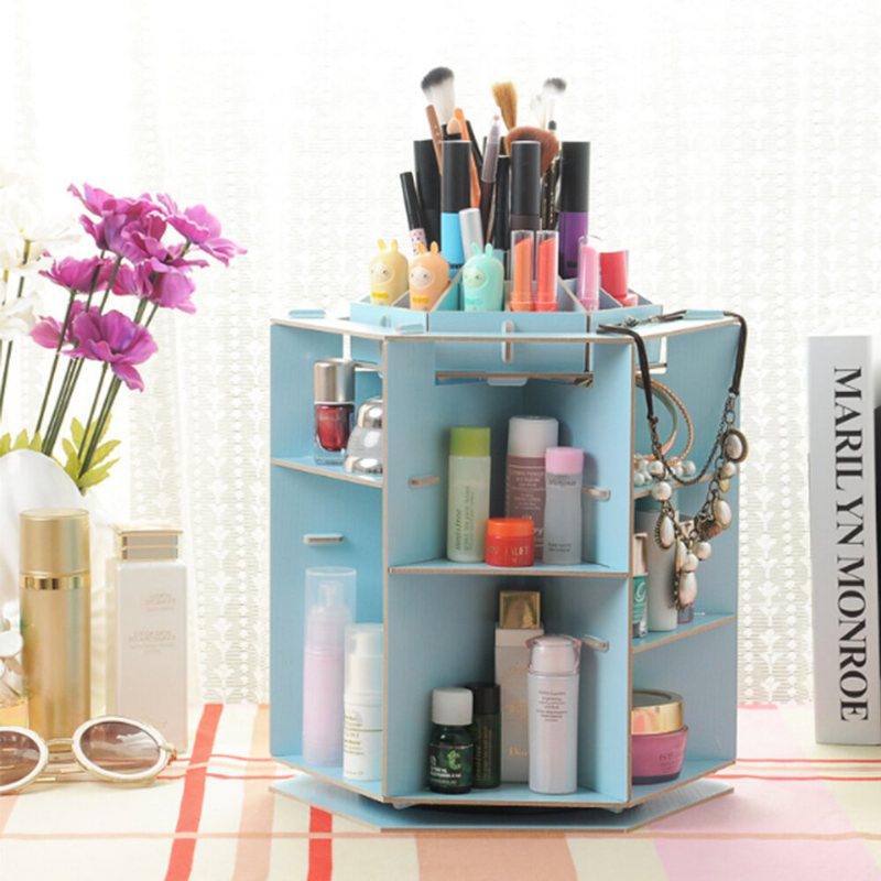 360° Roterande Kosmetisk Förvaringslåda Skrivbordslåda För Förvaring Av Trä Diy Kosmetika Makeup Organizer Smyckesbehållare