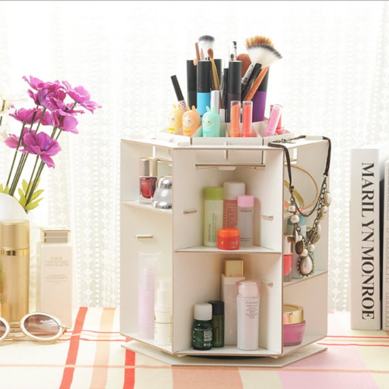 360° Roterande Kosmetisk Förvaringslåda Skrivbordslåda För Förvaring Av Trä Diy Kosmetika Makeup Organizer Smyckesbehållare