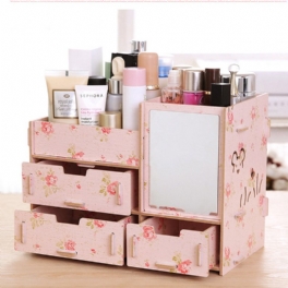 Desktop Förvaringsväska Trä Kosmetisk Låda Makeup Organizer Förvaringslåda Behållare För Hemmakontor