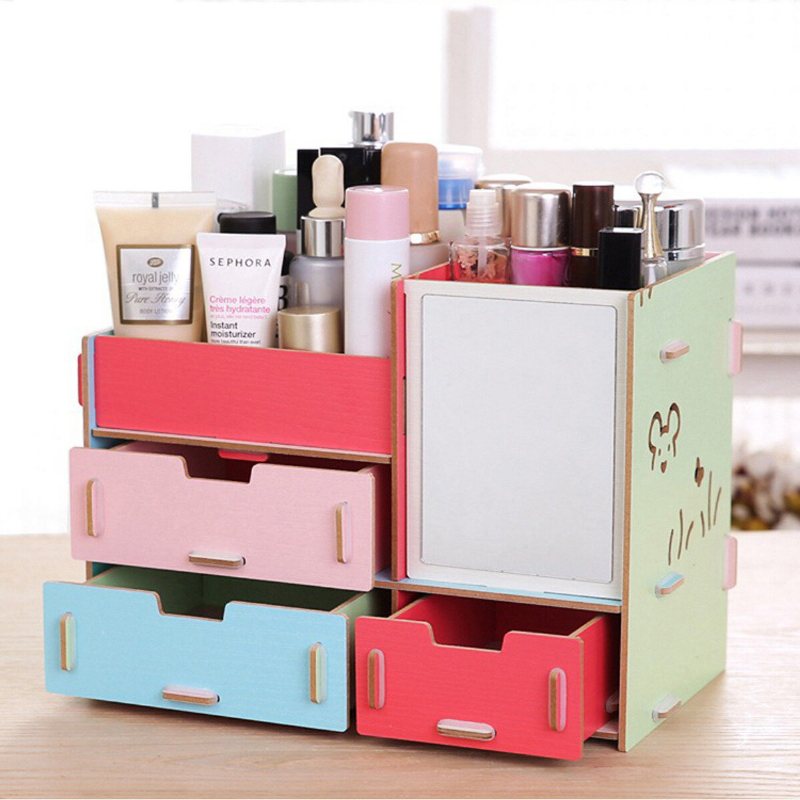 Desktop Förvaringsväska Trä Kosmetisk Låda Makeup Organizer Förvaringslåda Behållare För Hemmakontor