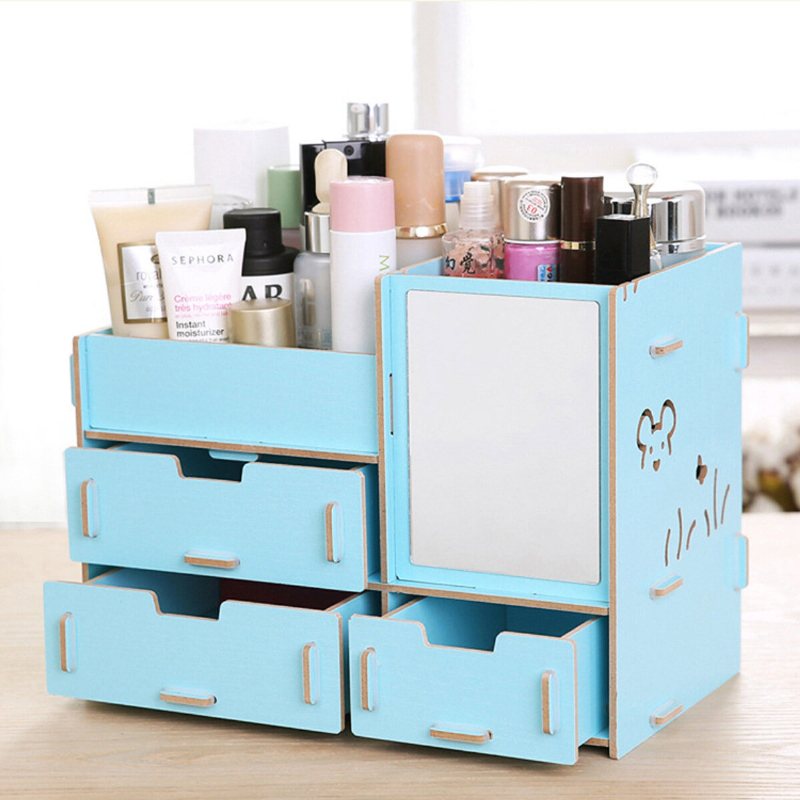 Desktop Förvaringsväska Trä Kosmetisk Låda Makeup Organizer Förvaringslåda Behållare För Hemmakontor