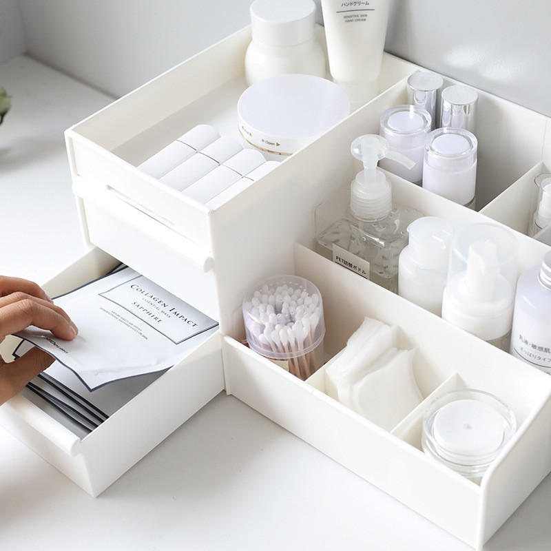 Desktop Kosmetisk Förvaringslåda Låda Stor Kapacitet Makeup Organizer Sminkbord Hudvårdsställ Husbehållare Mobiltelefon Diverse