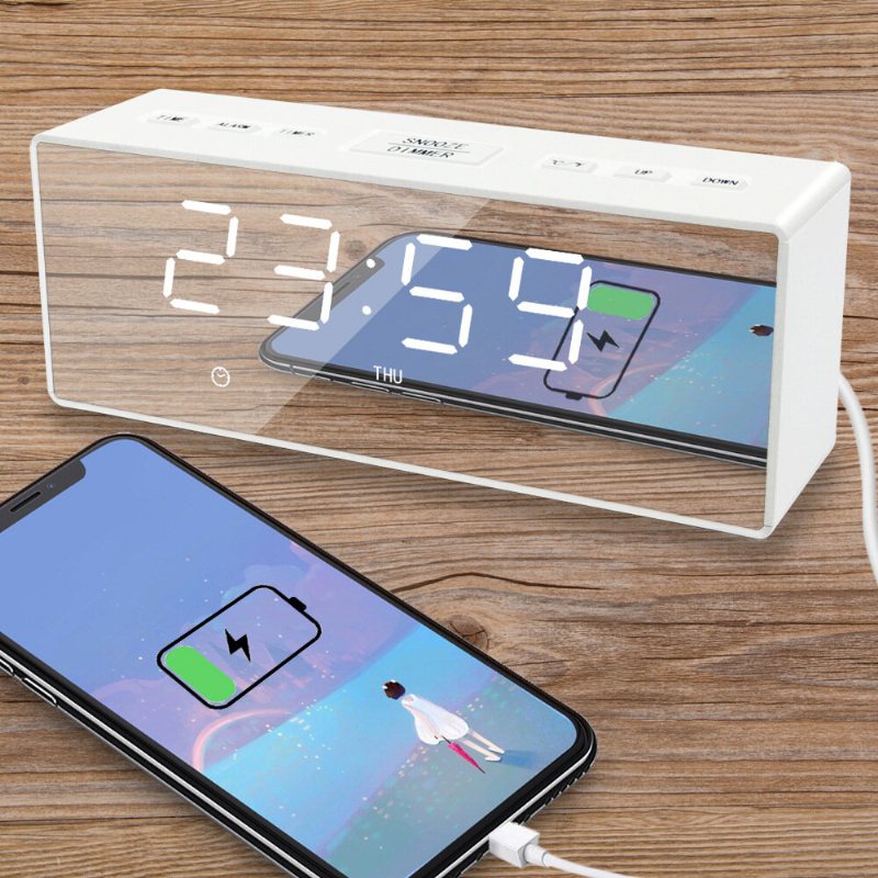 Ek8609 Digital Väckarklocka Timer Led Spegel Snooze Bordsklocka Elektronisk Tid Datum Temperatur Display Heminredning