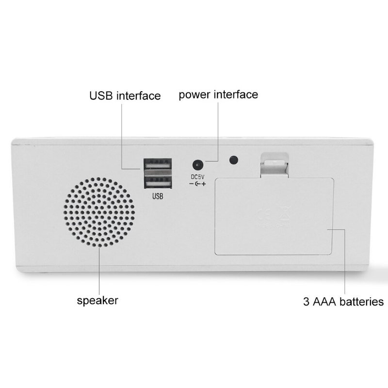 Ek8609 Digital Väckarklocka Timer Led Spegel Snooze Bordsklocka Elektronisk Tid Datum Temperatur Display Heminredning