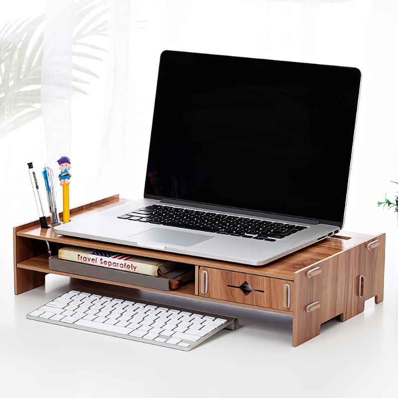 Gör-det-själv Trä Dator Laptop Stand Hållare Monitor Riser Desk Organizer Base Med Lagring Lådor