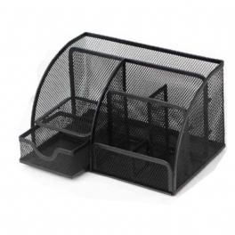 Metall Pennhållare Desktop Organizer Student Kosmetisk Makeup Förvaringsbox Ställ 7 Grids Skrivbord Tillbehör Behållare