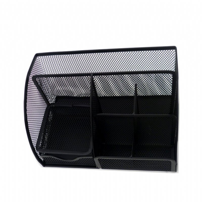 Metall Pennhållare Desktop Organizer Student Kosmetisk Makeup Förvaringsbox Ställ 7 Grids Skrivbord Tillbehör Behållare