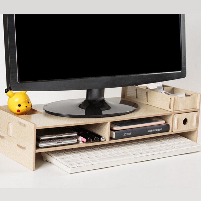 Trä Bildskärmsfäste Stativ Desktop Förvaringshylla Laptop Ställ Datorskärm Rack Skrivbord Pc Riser Hållare Organizer