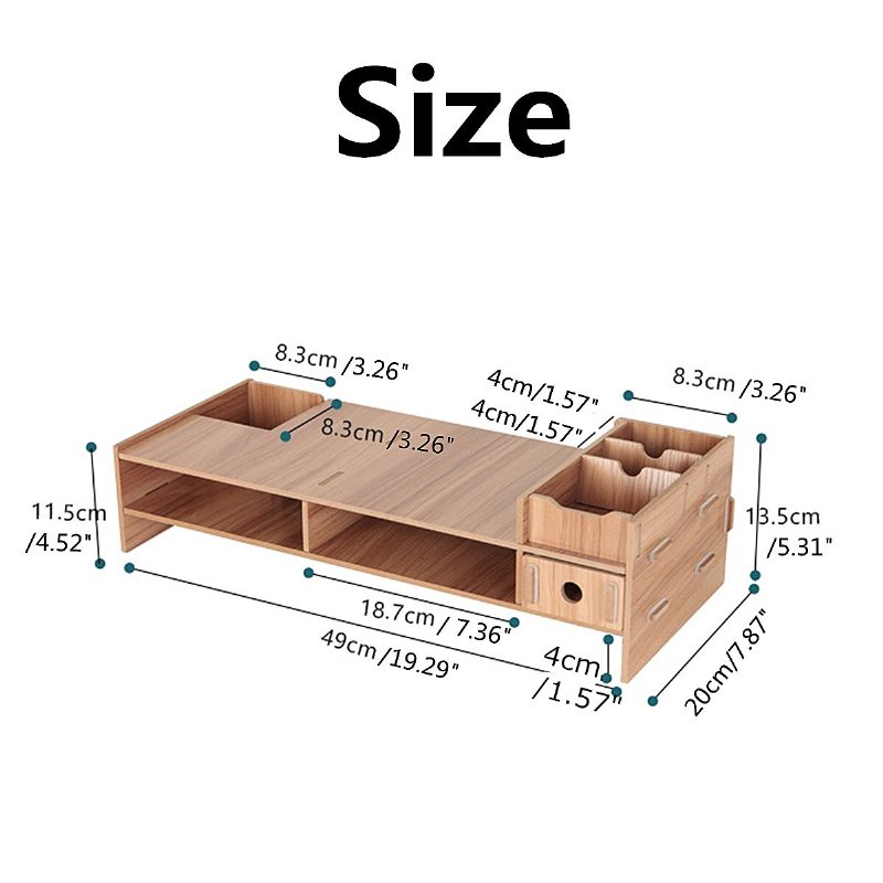 Trä Bildskärmsfäste Stativ Desktop Förvaringshylla Laptop Ställ Datorskärm Rack Skrivbord Pc Riser Hållare Organizer