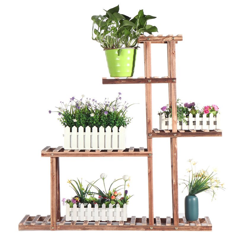 Trä Utomhus Krukställ Blomsterdisplay Hylla Hemma Trädgård Inomhus Blomkrukor Stand Rack