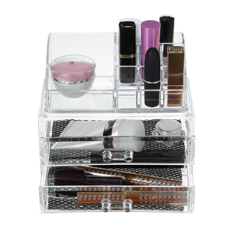 Transparent Kosmetikaförvaringslåda Kombinationsställ Desktop Organizer Läppstift Pulver Display Box Flerlager Med Låda Förvaringslåda