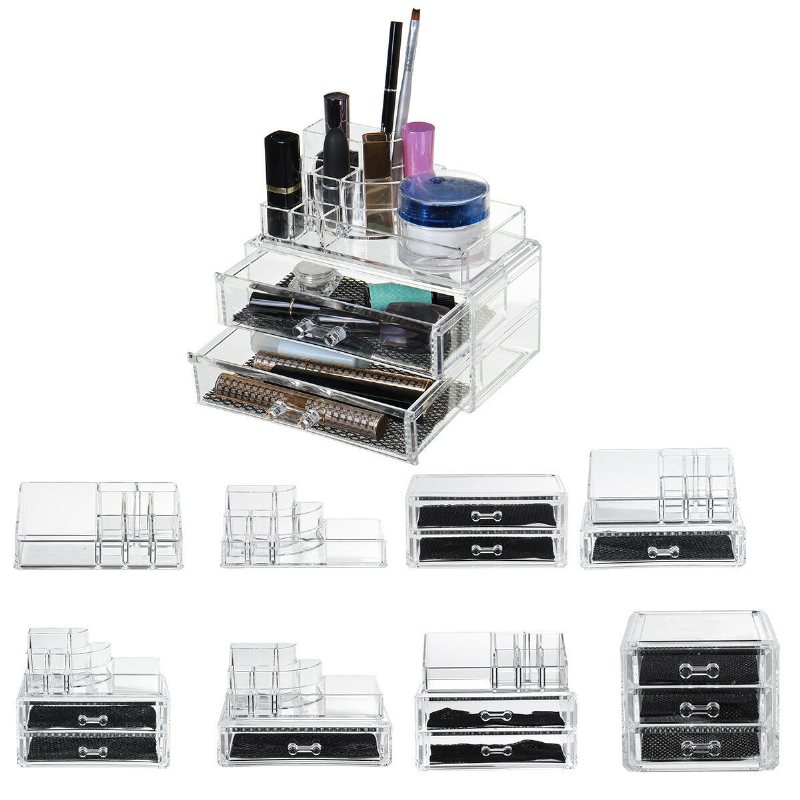 Transparent Kosmetikaförvaringslåda Kombinationsställ Desktop Organizer Läppstift Pulver Display Box Flerlager Med Låda Förvaringslåda