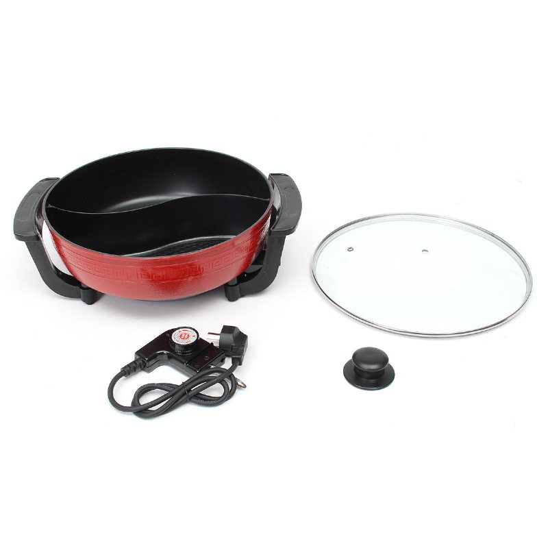 1300w Elektrisk Non-stick Hot Pot Dual Side Divide Hem Rökfri Shabu Köksredskap