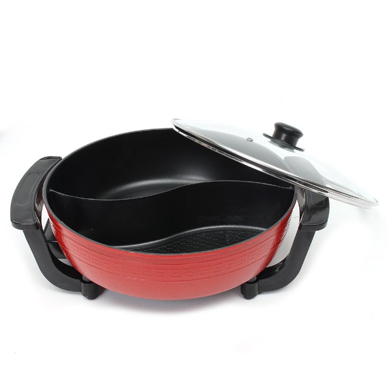 1300w Elektrisk Non-stick Hot Pot Dual Side Divide Hem Rökfri Shabu Köksredskap