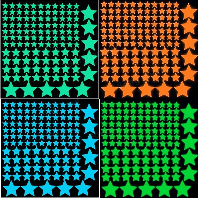 25 St Fluorescerande Glow Star Wall Sticker Glödande S M L Färgglada Decals Hem Väggdekor