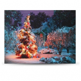 40 X 30 cm Batteridriven Led Jul Snöigt Hus Front Tree Xmas Canvastryck Väggkonst