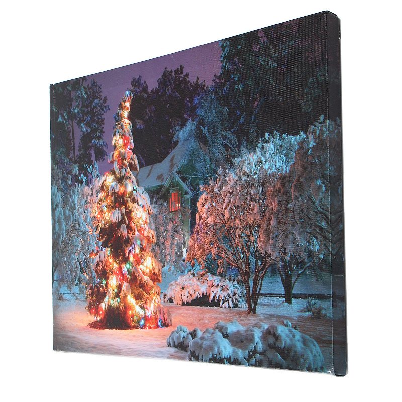 40 X 30 cm Batteridriven Led Jul Snöigt Hus Front Tree Xmas Canvastryck Väggkonst