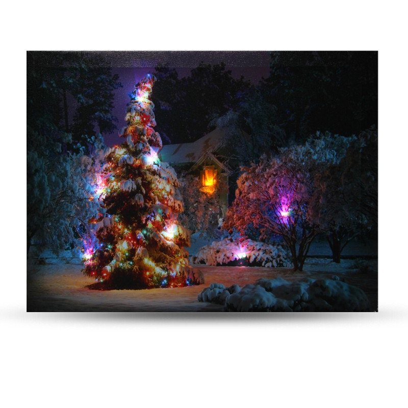 40 X 30 cm Batteridriven Led Jul Snöigt Hus Front Tree Xmas Canvastryck Väggkonst