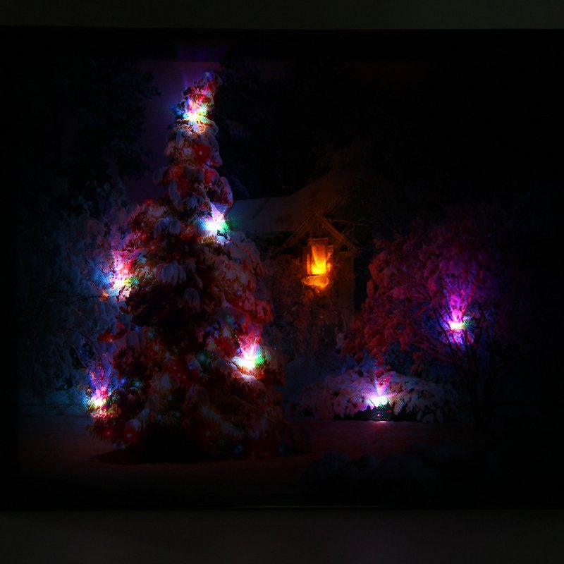 40 X 30 cm Batteridriven Led Jul Snöigt Hus Front Tree Xmas Canvastryck Väggkonst