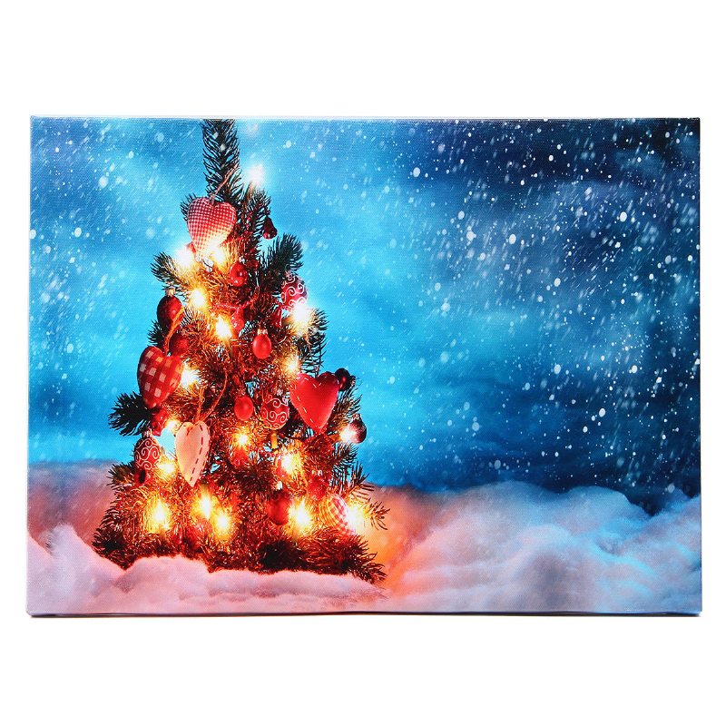 40 X 30 cm Driven Led Christmas Snowy Tree Xmas Canvas Print Väggkonst