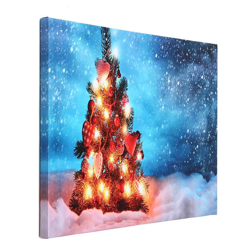 40 X 30 cm Driven Led Christmas Snowy Tree Xmas Canvas Print Väggkonst