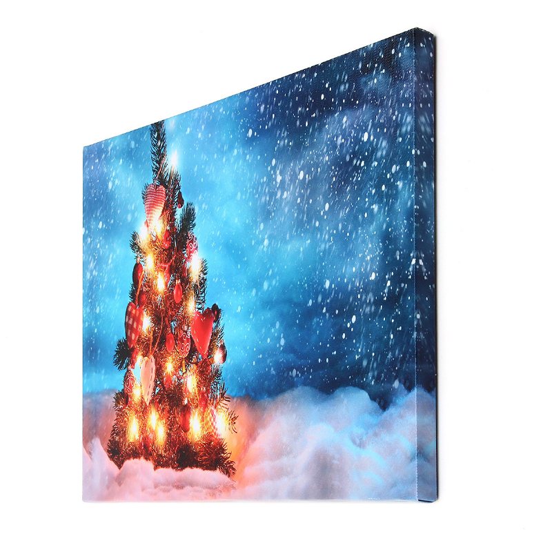 40 X 30 cm Driven Led Christmas Snowy Tree Xmas Canvas Print Väggkonst