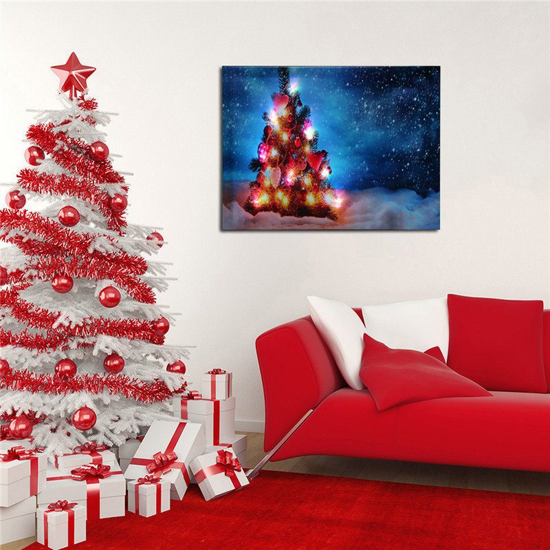 40 X 30 cm Driven Led Christmas Snowy Tree Xmas Canvas Print Väggkonst