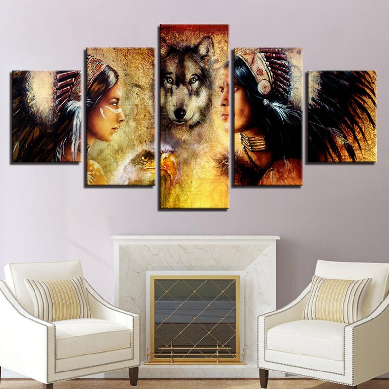 5st Set Wolf Modern Canvas Print Målningar Väggkonst Bilder Heminredning Oinramad