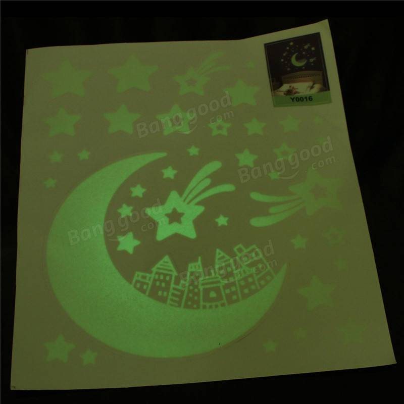 Glow In Dark Moon Star Luminous Stickers Avtagbara Väggdekal Vinyldekal Väggmålning Barnrumsinredning