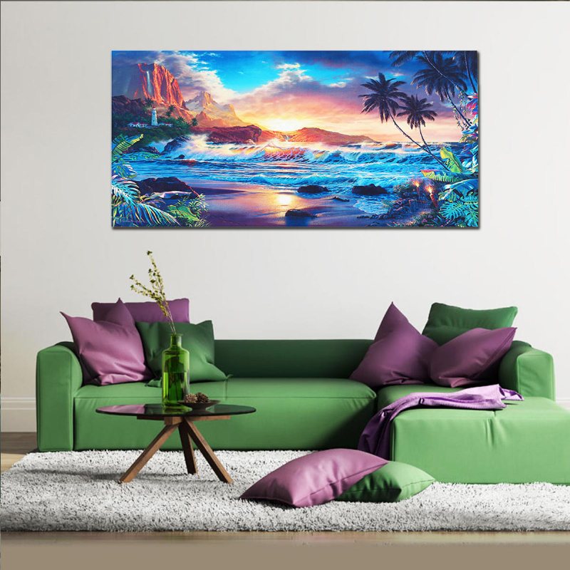 Heminredning Canvas Tavlor Målningar Väggkonst Modern Sunset Scenery Beach Tree Gift