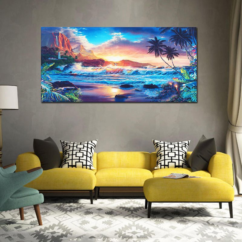 Heminredning Canvas Tavlor Målningar Väggkonst Modern Sunset Scenery Beach Tree Gift