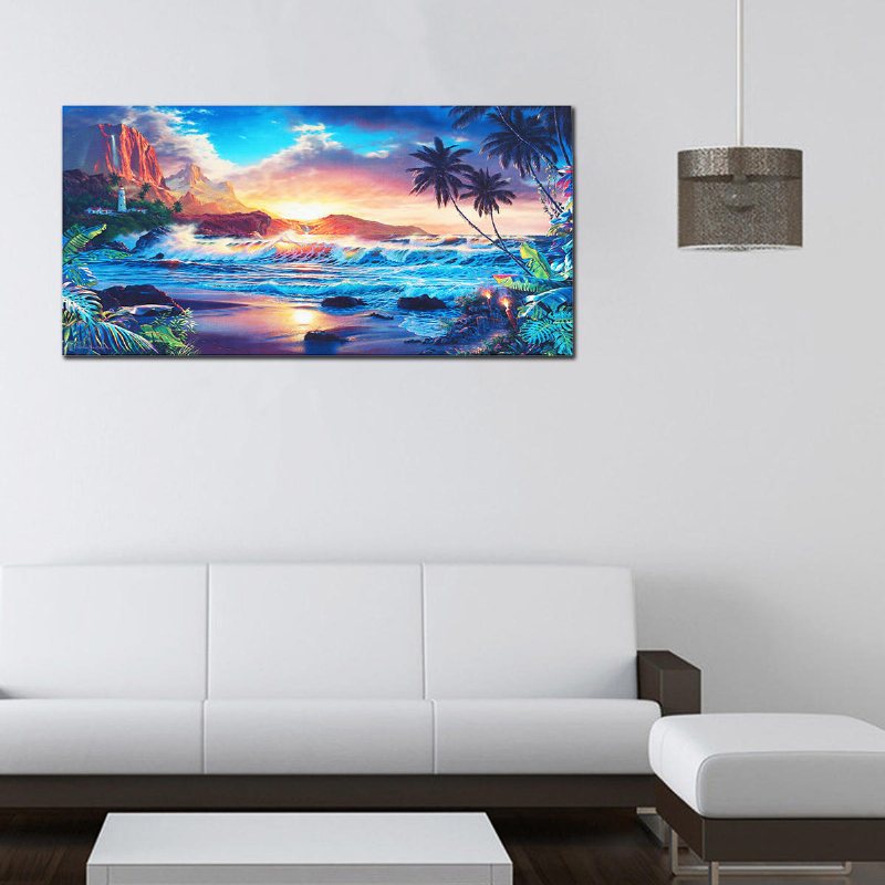 Heminredning Canvas Tavlor Målningar Väggkonst Modern Sunset Scenery Beach Tree Gift