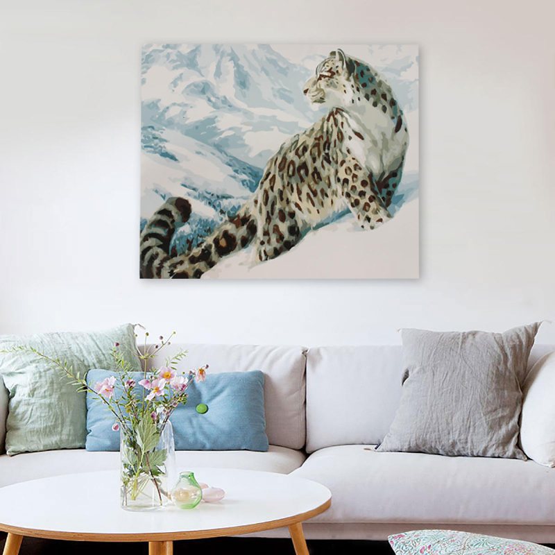 Snow Leopard Diy Akryl Färg Nummer Kit Oljemålningar Canvas Dekorationer