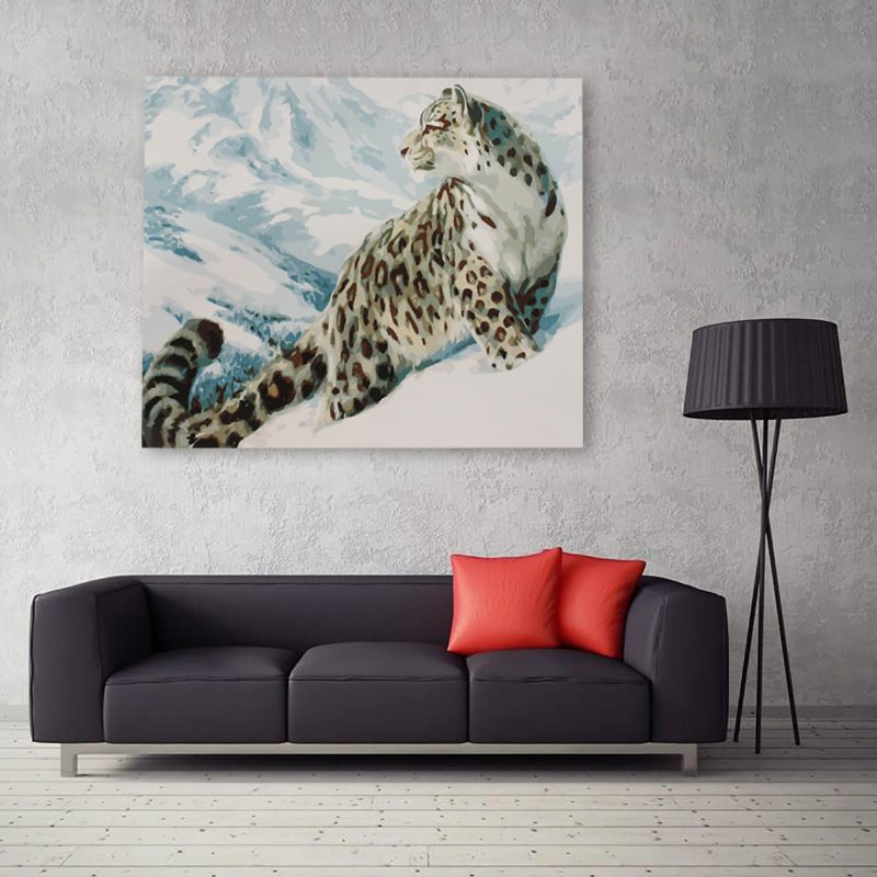 Snow Leopard Diy Akryl Färg Nummer Kit Oljemålningar Canvas Dekorationer