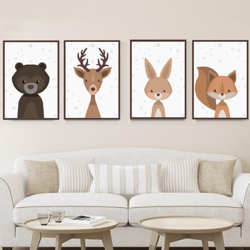 Tecknad Fox Animal Canvas Poster Nordiska Konsttryck Baby Barnrum Väggdekor Dekoration