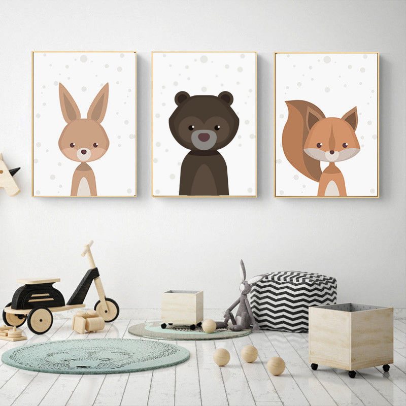 Tecknad Fox Animal Canvas Poster Nordiska Konsttryck Baby Barnrum Väggdekor Dekoration