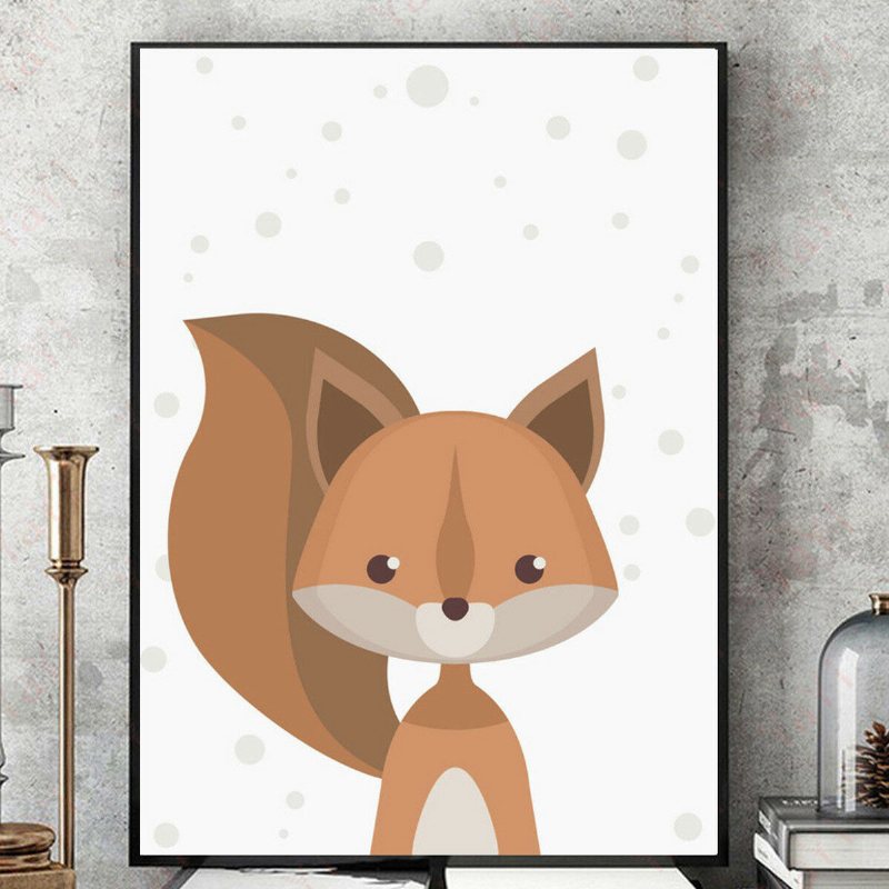 Tecknad Fox Animal Canvas Poster Nordiska Konsttryck Baby Barnrum Väggdekor Dekoration